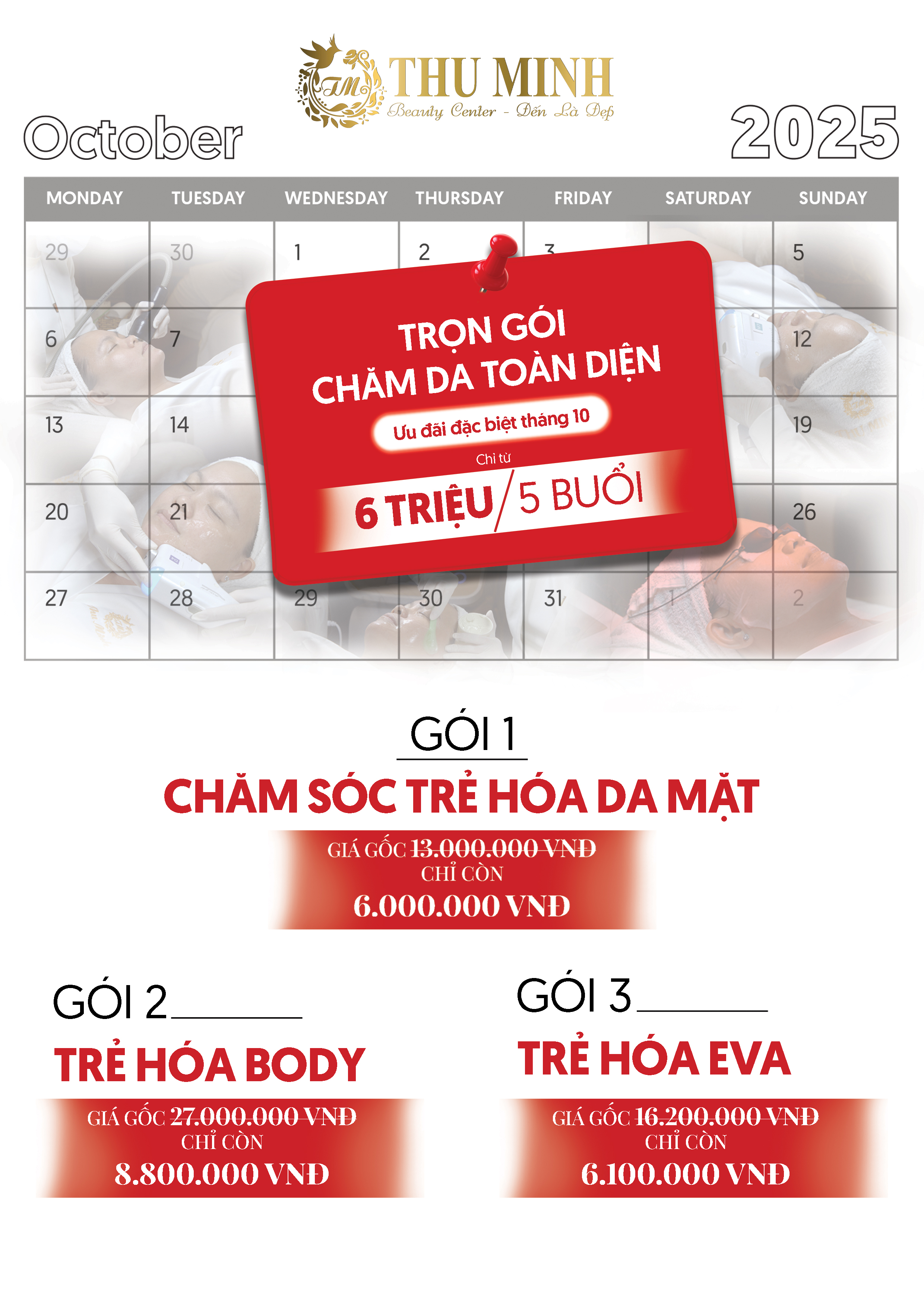 ƯU ĐÃI LỚN COMBO TRẺ HOÁ DA TOÀN DIỆN THÁNG 10 | THU MINH BEAUTY
